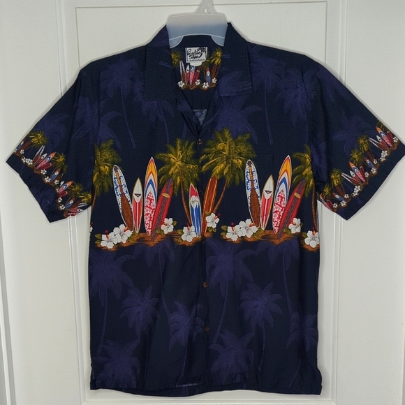Paradise Style Hawaii Vintage Tropical Button Down Surf Shirt Blue Casual L - Picture 3 of 12